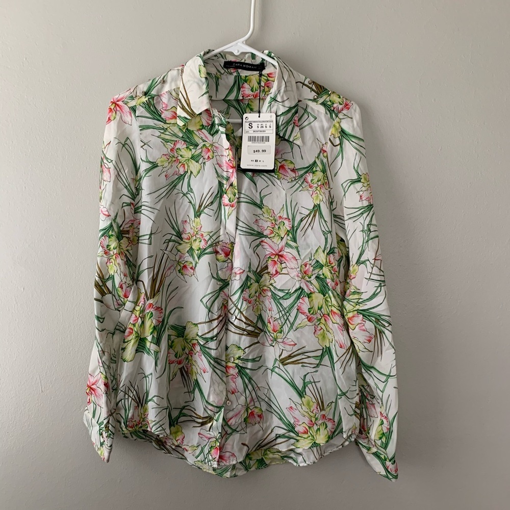 NWT Zara Woman button down floral shirt - Picture 1 of 8